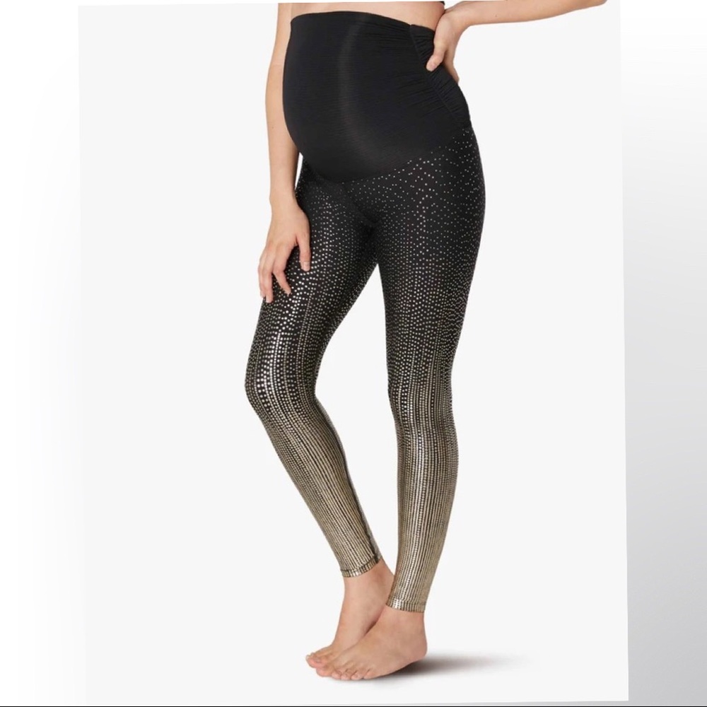 beyond the bump gold drip drop high waisted maternity leggings